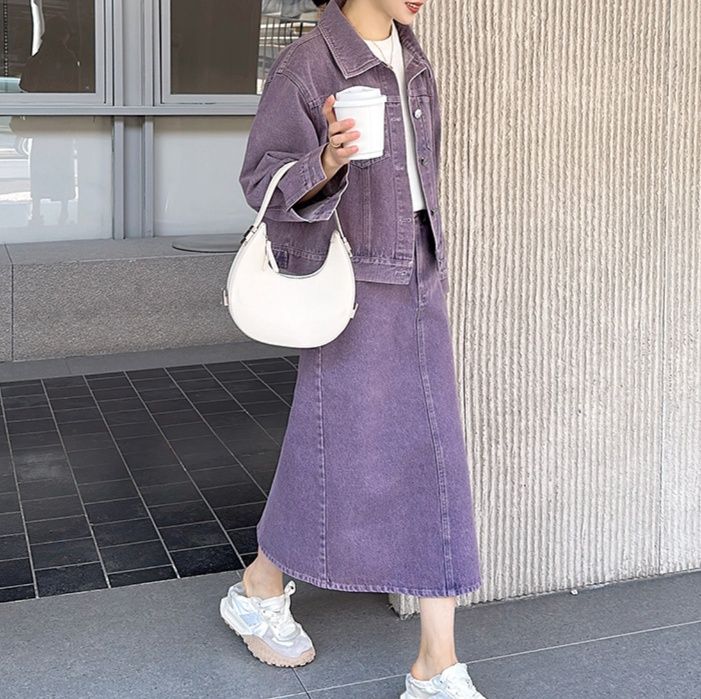 デニムセットアップ こなれ感漂うジャケットスカート上下