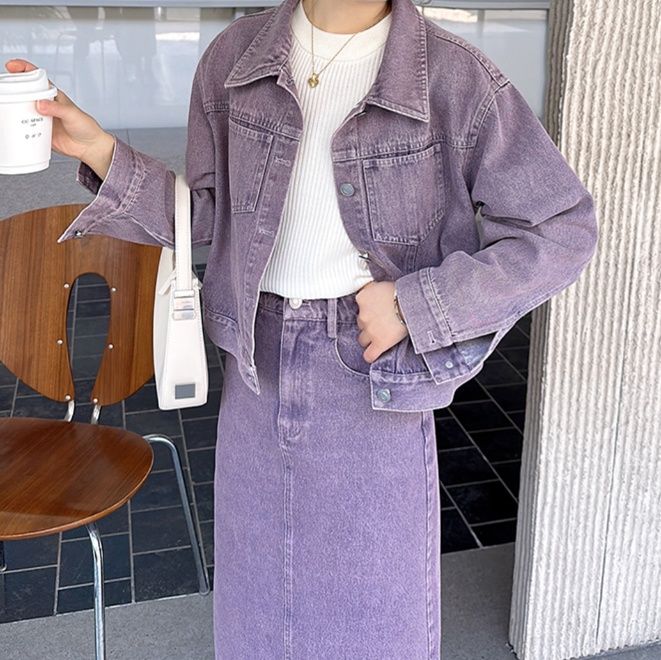 デニムセットアップ こなれ感漂うジャケットスカート上下