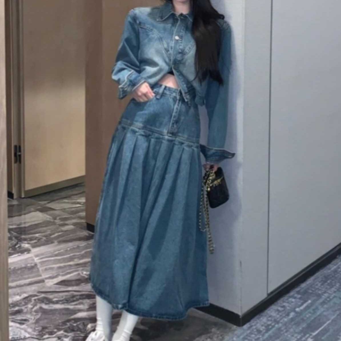 デニムセットアップ クラシカルプリーツデニムセット