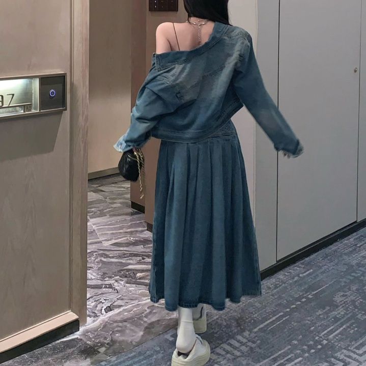 デニムセットアップ クラシカルプリーツデニムセット