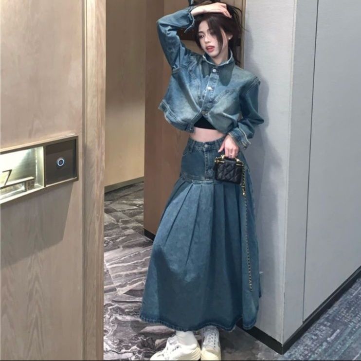 デニムセットアップ クラシカルプリーツデニムセット