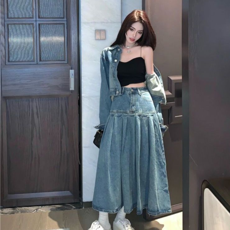 デニムセットアップ クラシカルプリーツデニムセット