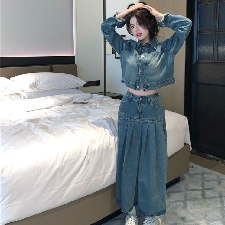 デニムセットアップ クラシカルプリーツデニムセット