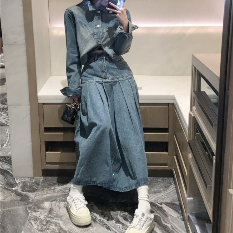 デニムセットアップ クラシカルプリーツデニムセット