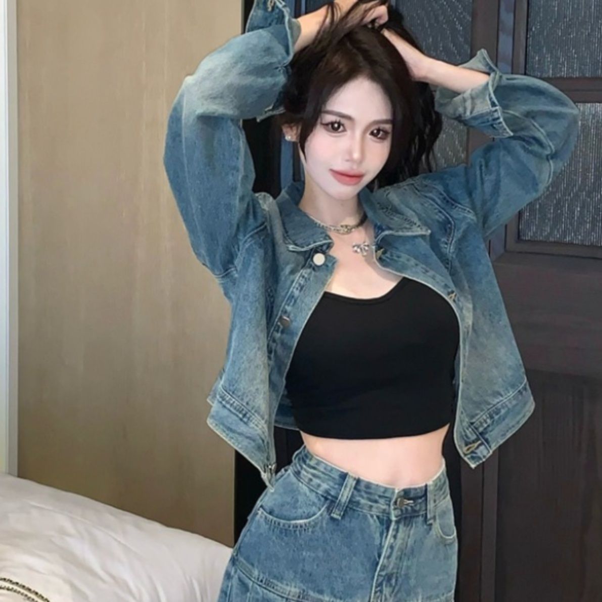 デニムセットアップ クラシカルプリーツデニムセット