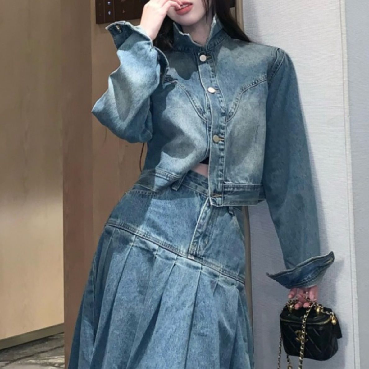 デニムセットアップ クラシカルプリーツデニムセット