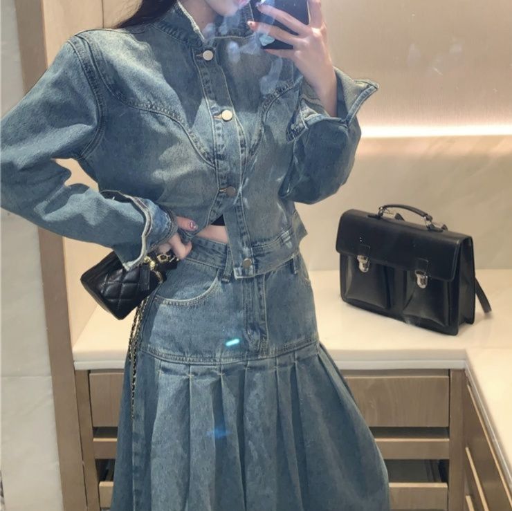 デニムセットアップ クラシカルプリーツデニムセット