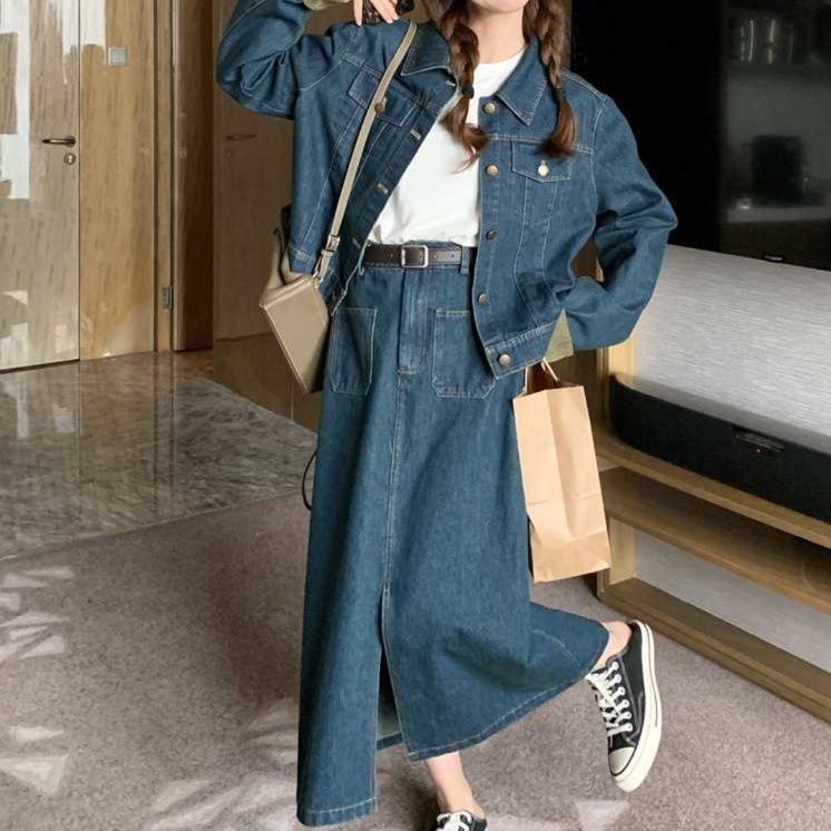 デニムセットアップ こなれ感ジャケット＆スカートセット