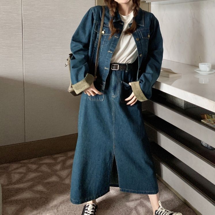 デニムセットアップ こなれ感ジャケット＆スカートセット