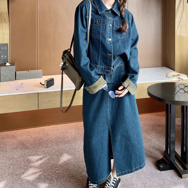 デニムセットアップ こなれ感ジャケット＆スカートセット