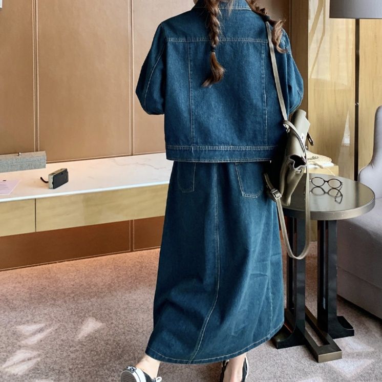 デニムセットアップ こなれ感ジャケット＆スカートセット