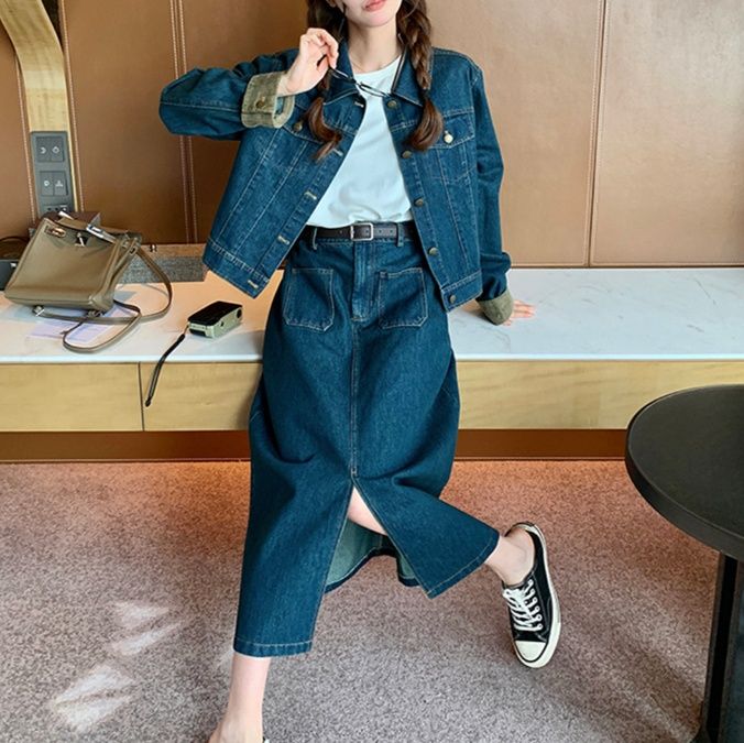 デニムセットアップ こなれ感ジャケット＆スカートセット