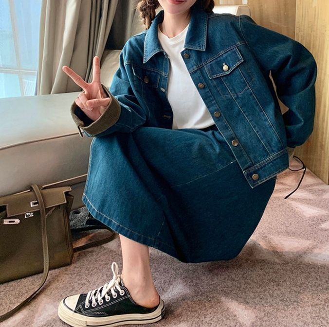 デニムセットアップ こなれ感ジャケット＆スカートセット