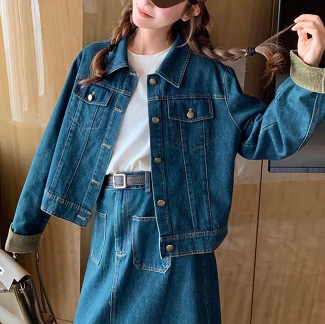 デニムセットアップ こなれ感ジャケット＆スカートセット