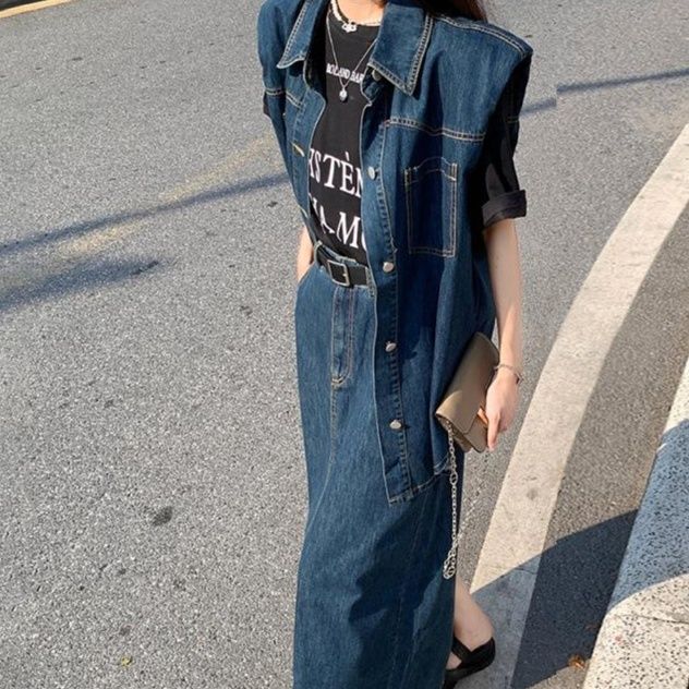 デニムセットアップ クラシカルデニムベストとロングスカート