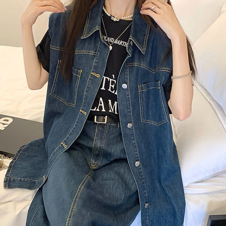 デニムセットアップ クラシカルデニムベストとロングスカート