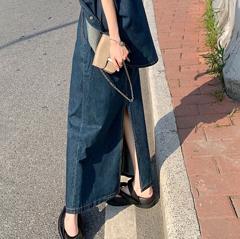 デニムセットアップ クラシカルデニムベストとロングスカート