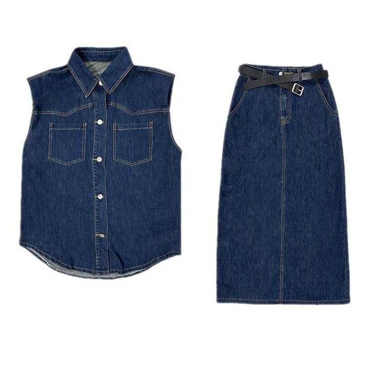 デニムセットアップ クラシカルデニムベストとロングスカート