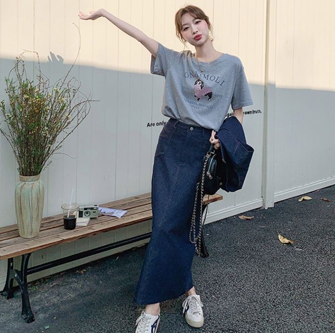 デニムセットアップ ベスト付きロングスカートセット