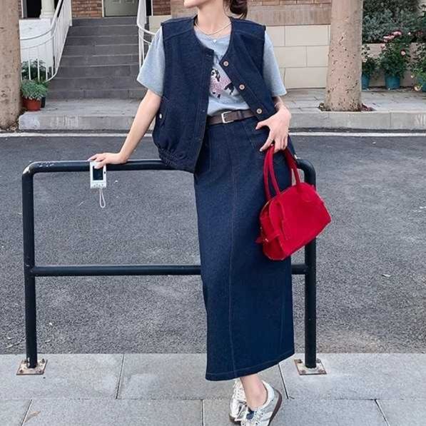 デニムセットアップ ノースリーブベスト＆ロングスカート
