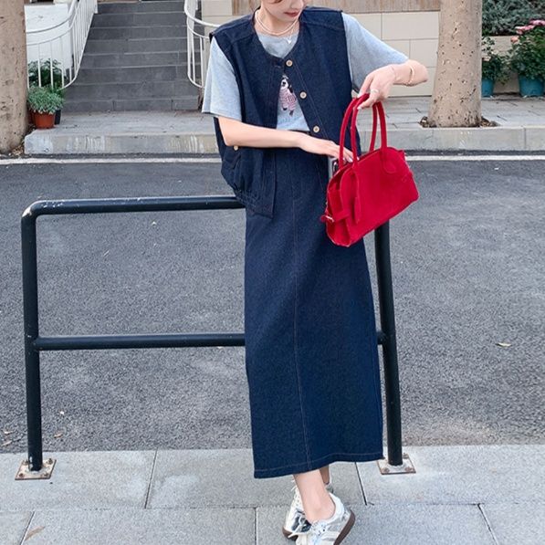 デニムセットアップ ノースリーブベスト＆ロングスカート