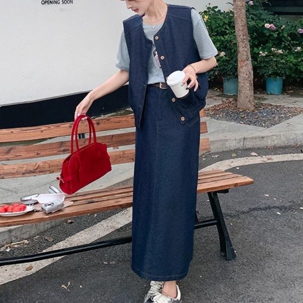 デニムセットアップ ノースリーブベスト＆ロングスカート