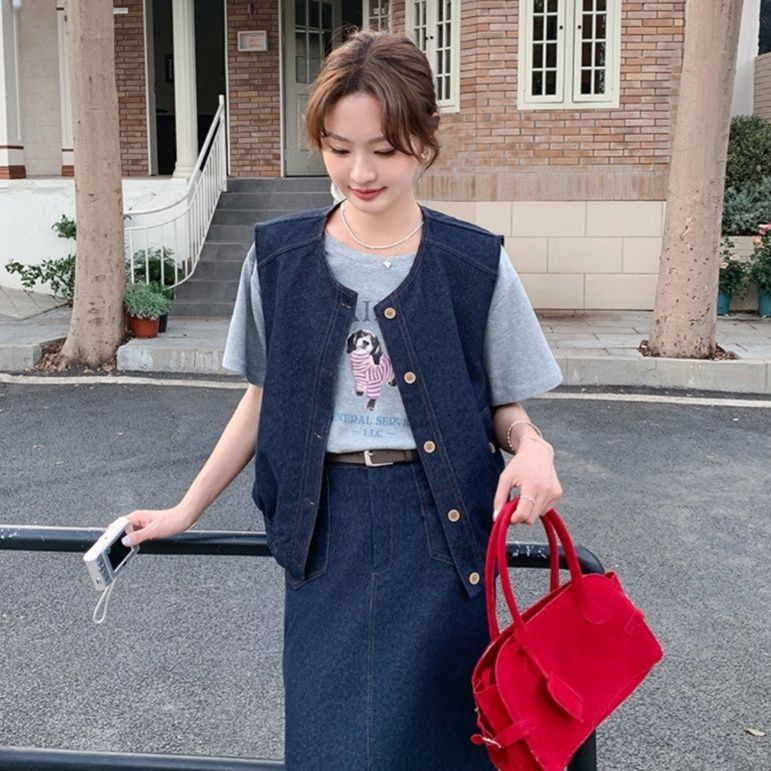 デニムセットアップ ノースリーブベスト＆ロングスカート