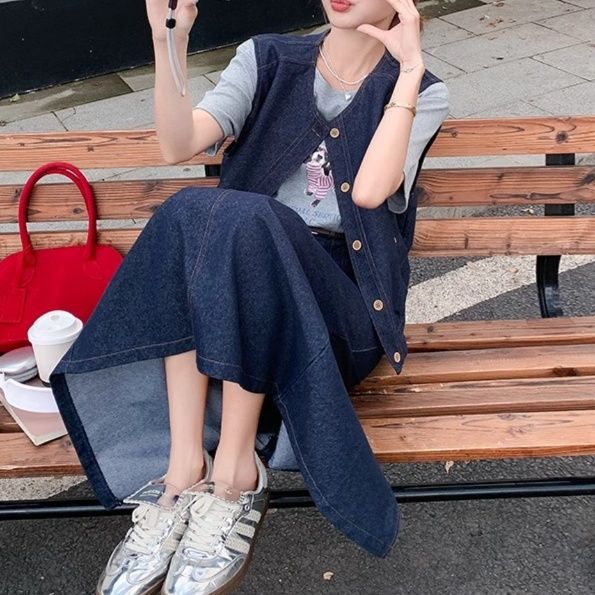 デニムセットアップ ノースリーブベスト＆ロングスカート