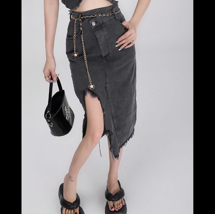 デニムセットアップ 裾フリンジキャミセットアップ