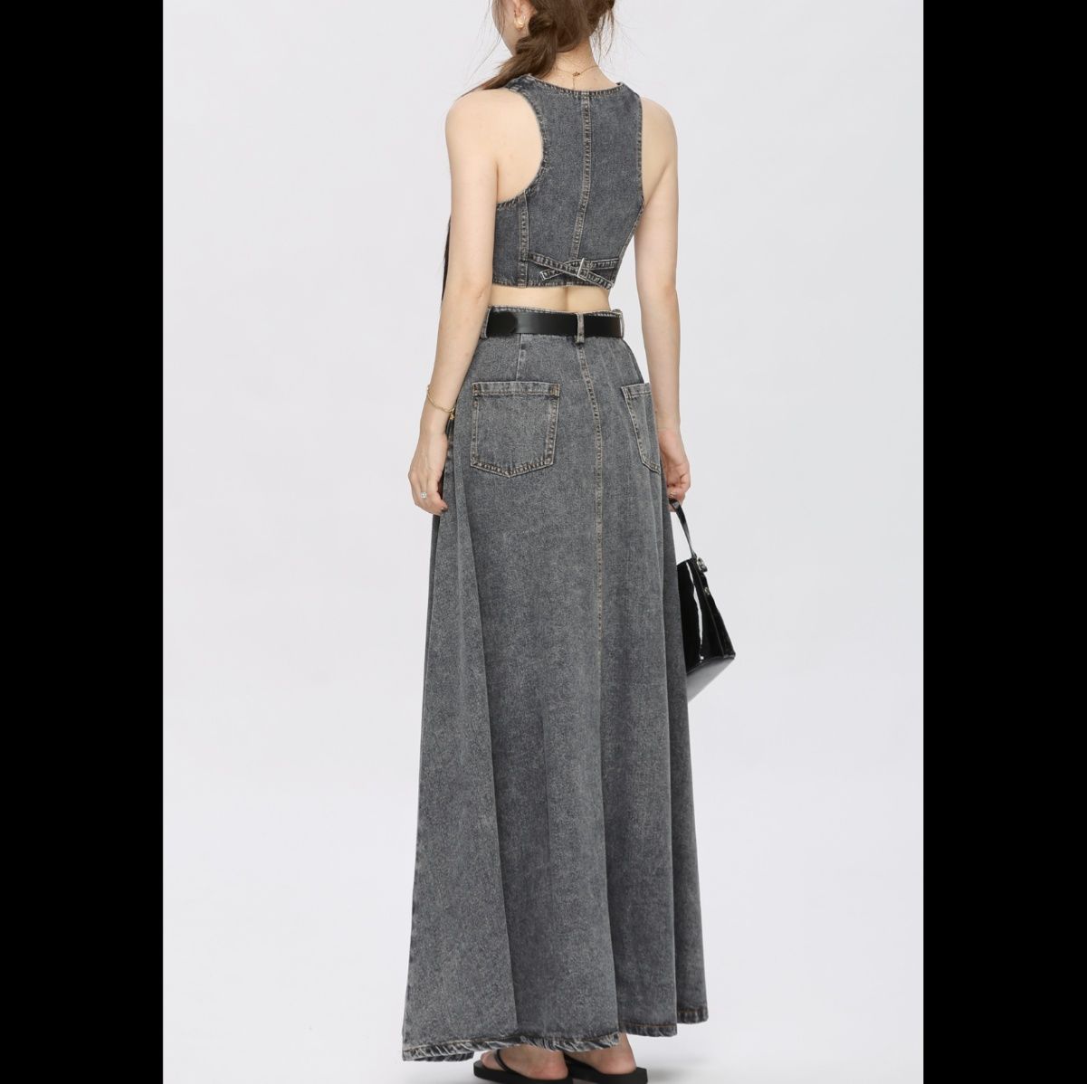 デニムセットアップ 上品ベスト＆フレアスカートセット