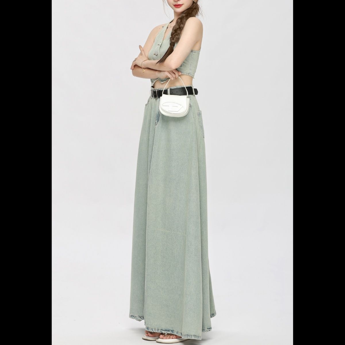 デニムセットアップ 上品ベスト＆フレアスカートセット