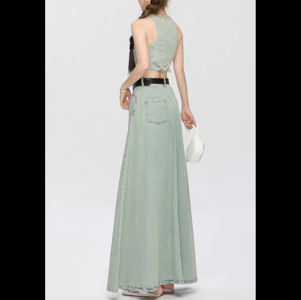 デニムセットアップ 上品ベスト＆フレアスカートセット