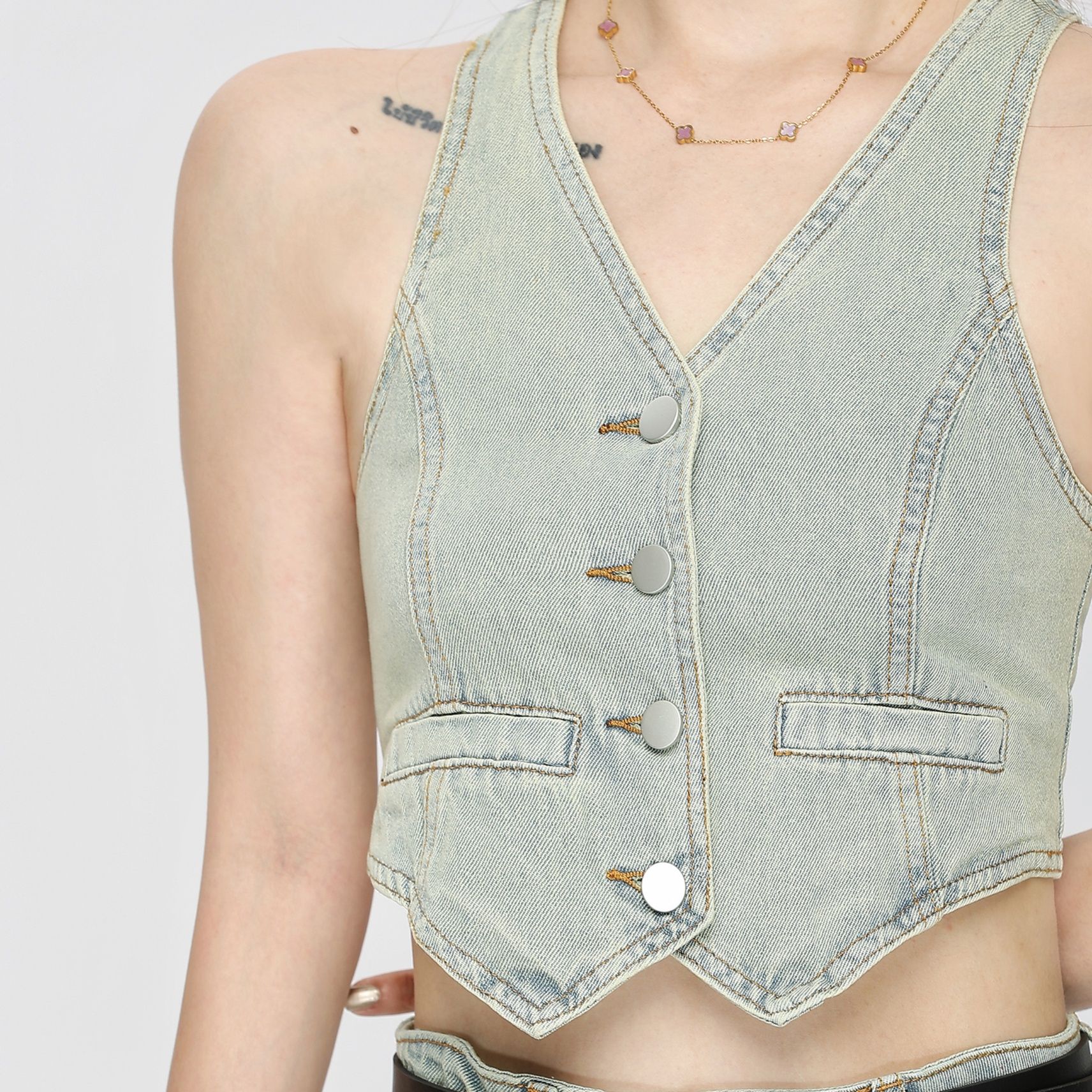 デニムセットアップ 上品ベスト＆フレアスカートセット