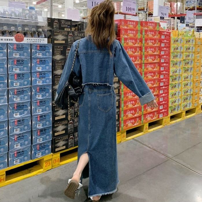 デニムセットアップ カジュアル裾フリンジデニムセット