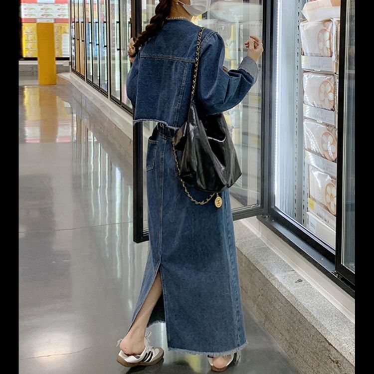 デニムセットアップ カジュアル裾フリンジデニムセット