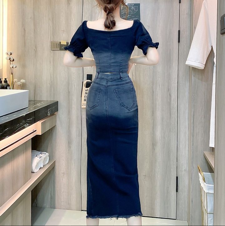 デニムセットアップ フェミニンスリットデニムセット