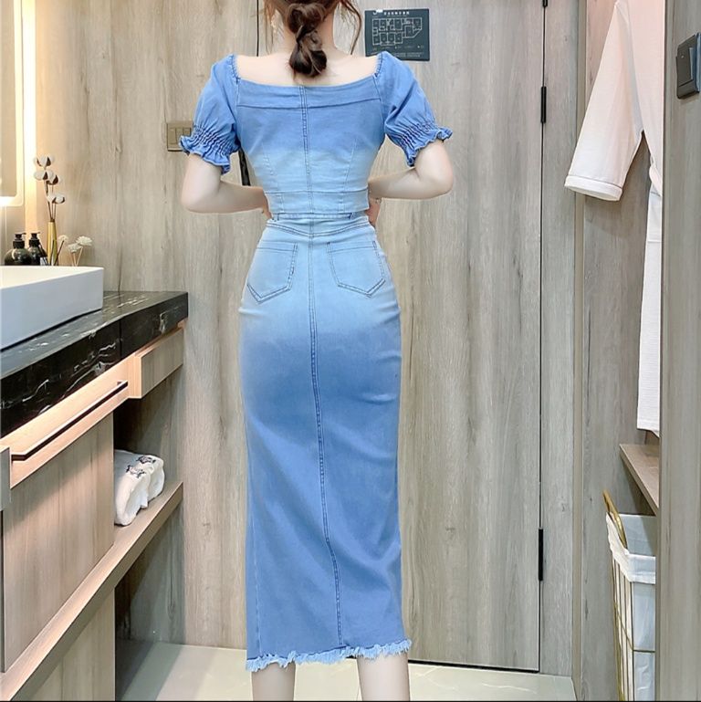 デニムセットアップ フェミニンスリットデニムセット