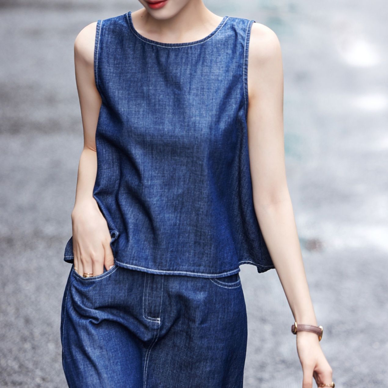 デニムセットアップ 風合い豊かなデニム長身セット