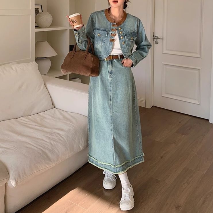 デニムセットアップ クラシカルフリンジロングセット