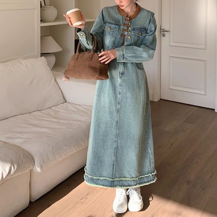 デニムセットアップ クラシカルフリンジロングセット