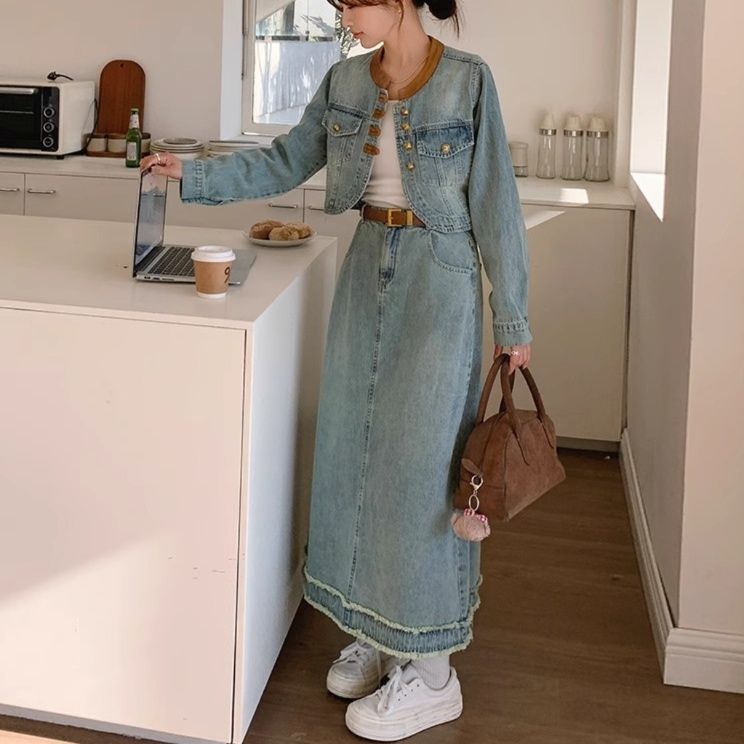 デニムセットアップ クラシカルフリンジロングセット