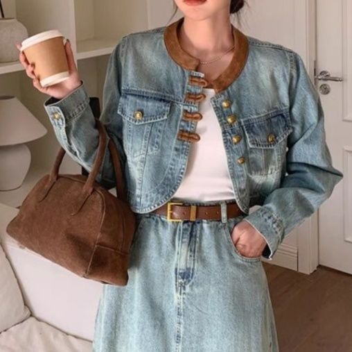 デニムセットアップ クラシカルフリンジロングセット