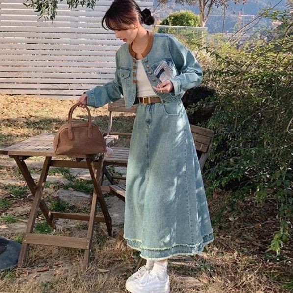 デニムセットアップ クラシカルフリンジロングセット