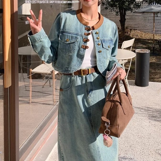 デニムセットアップ クラシカルフリンジロングセット