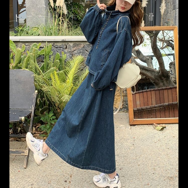 デニムセットアップ ゆったりロングフレアスカートセット