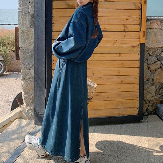 デニムセットアップ ゆったりロングフレアスカートセット