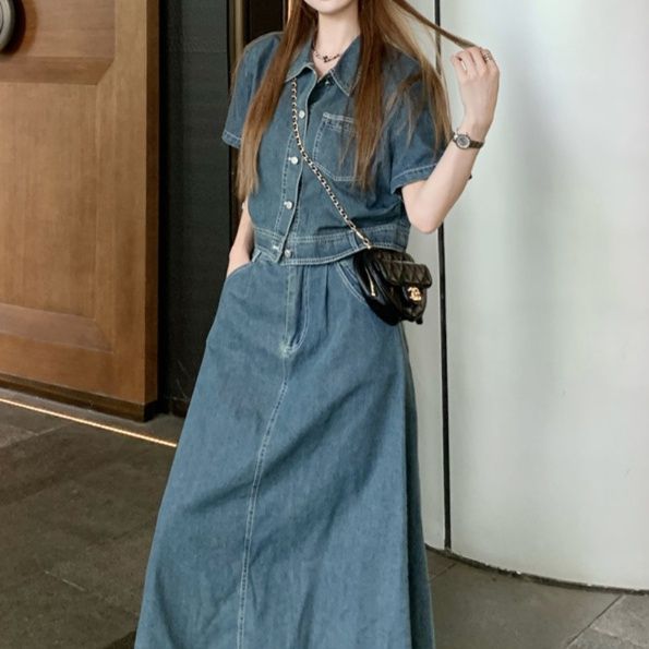 デニムセットアップ 半袖デニムジャケット＆ロングスカート