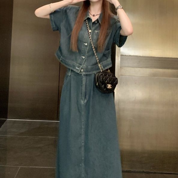 デニムセットアップ 半袖デニムジャケット＆ロングスカート
