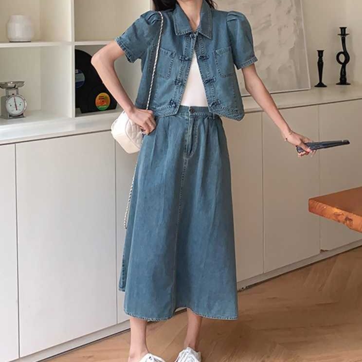 デニムセットアップ パフスリーブ デニムツーピース