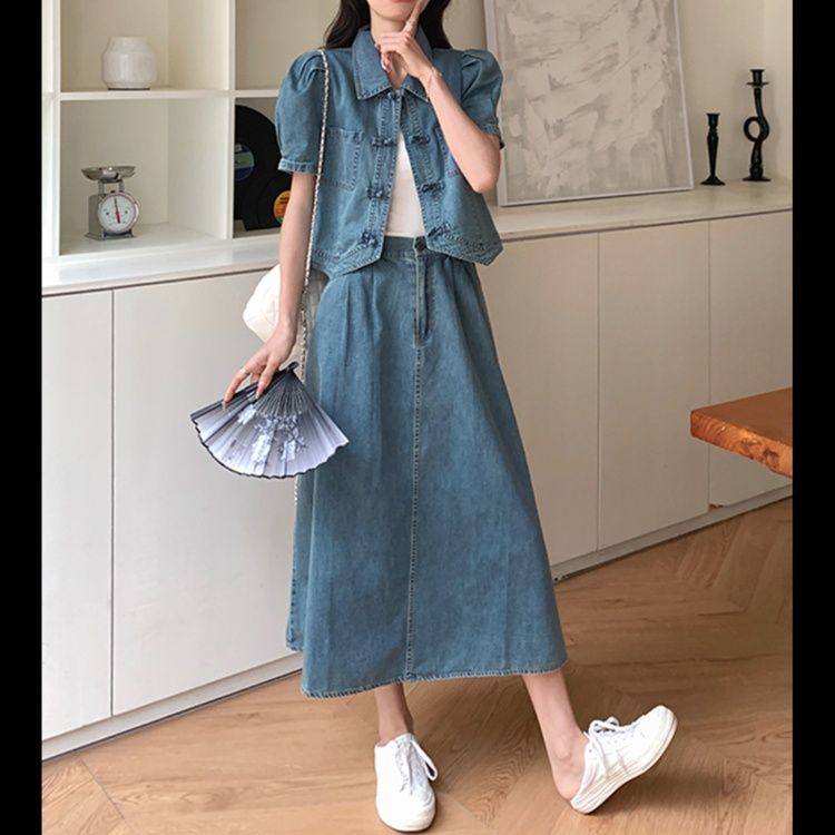 デニムセットアップ パフスリーブ デニムツーピース